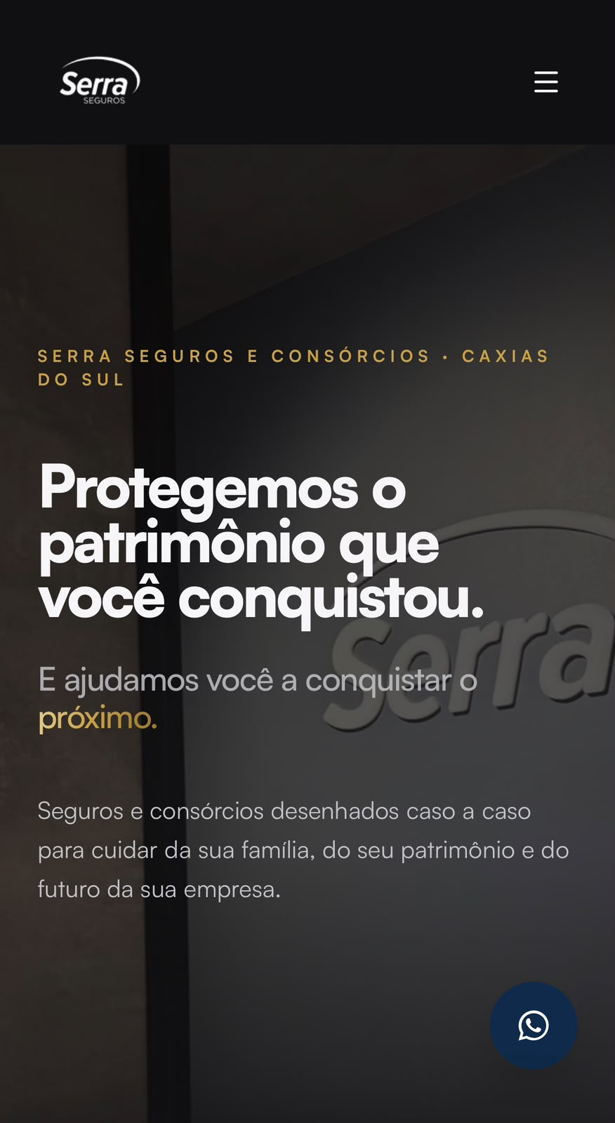 Site da Serra Seguros e Consórcios no celular