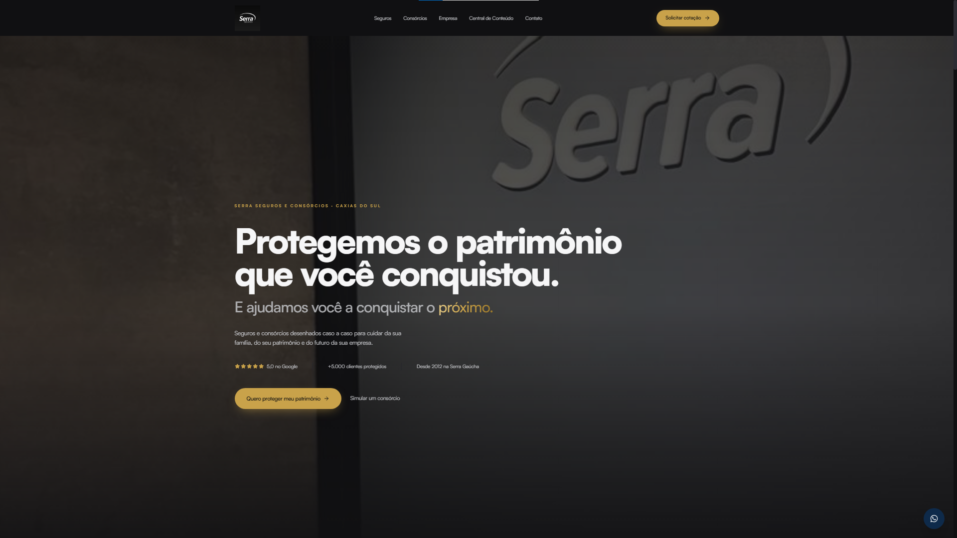 Site desenvolvido para Serra Seguros e Consórcios